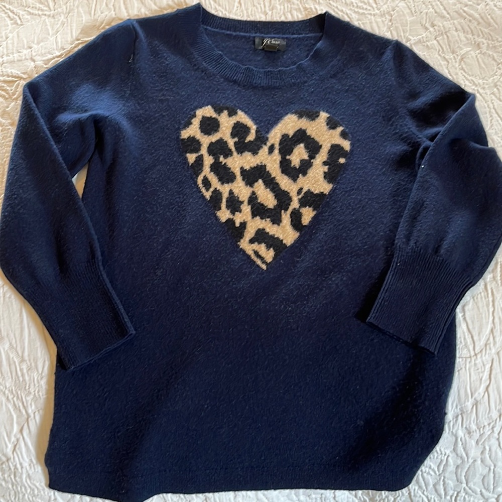LOVE Leopard Style! J Crew Navy Cashmere crew neck sweater.  Great condition!